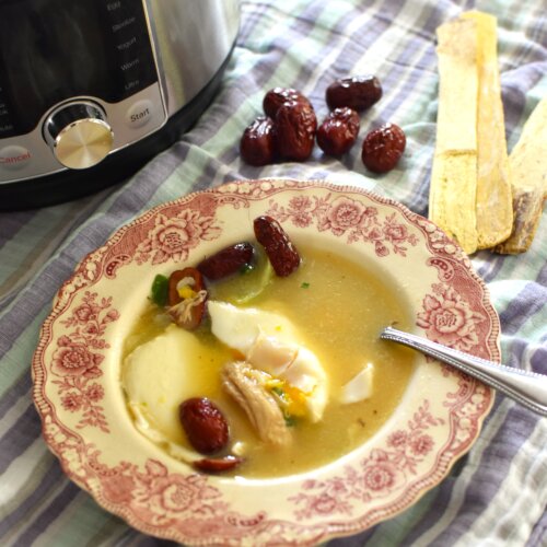 instant pot postpartum chicken soup with instant pot on the side