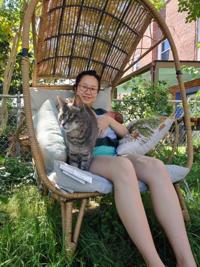 Sitting in my comfy chair with baby